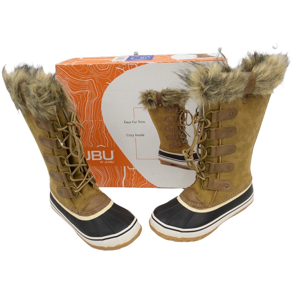 JBU JAMBU Womens Tall Duck Boots Tan Brown Waterproof Fur Trim Size 6
